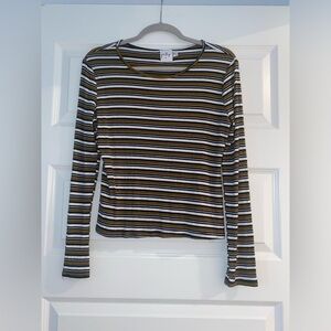 Princess Polly Women’s Gold and White Striped Long Sleeve Top - size 8